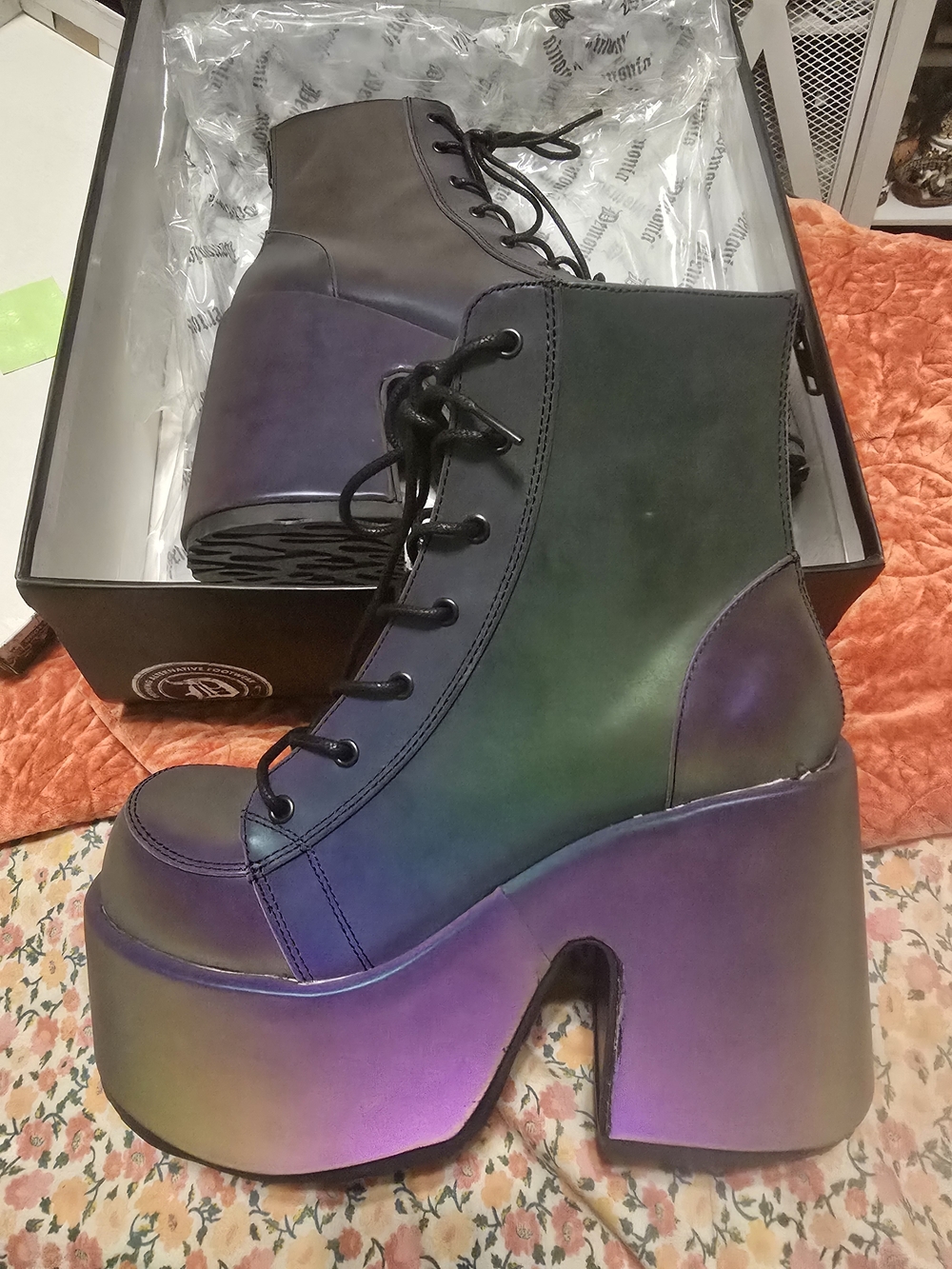 Demonia Camel 203 Green Multicolor Reflective Sz 9